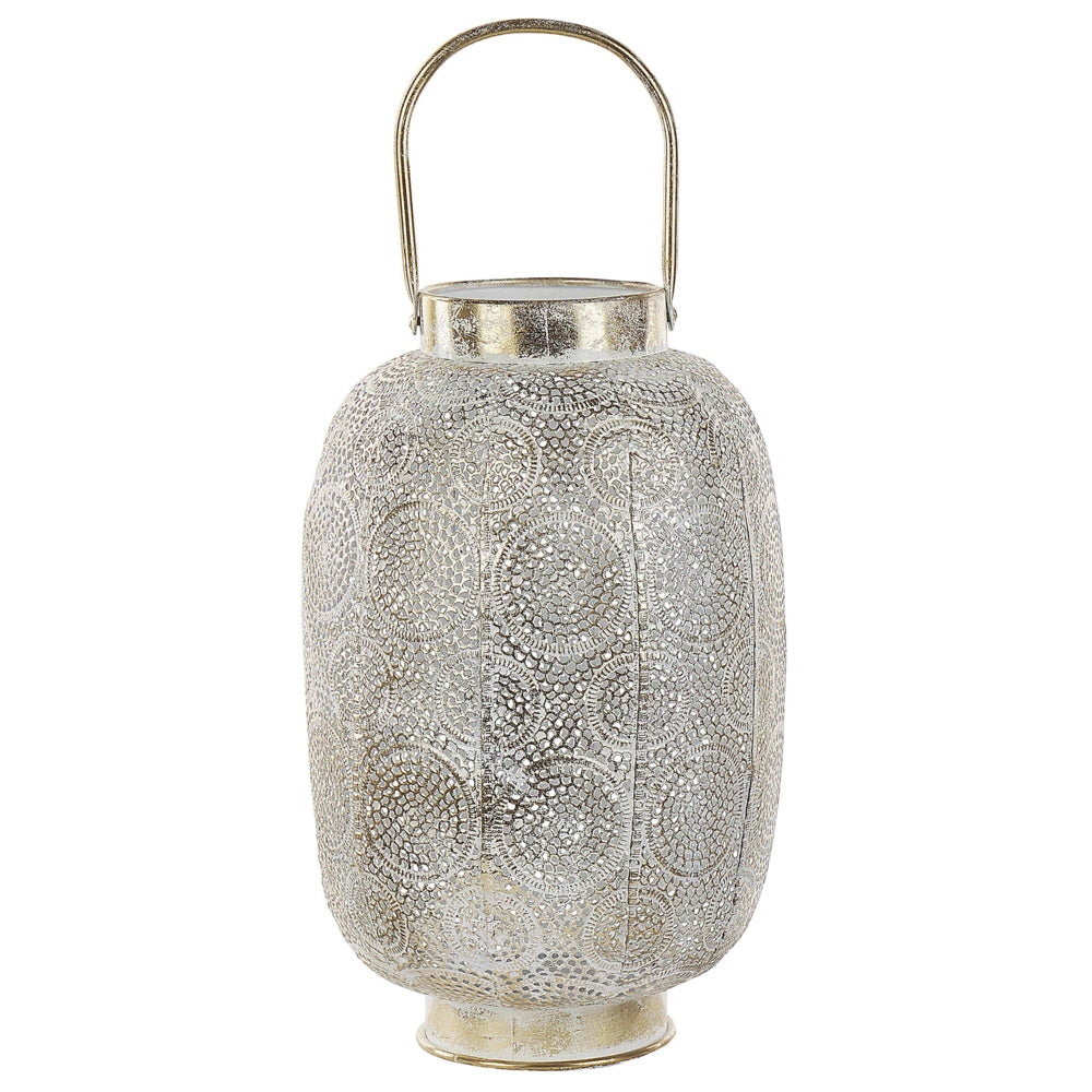 Lanterna in metallo dorato 40 cm con portacandele in vetro traforato orientale Boho
