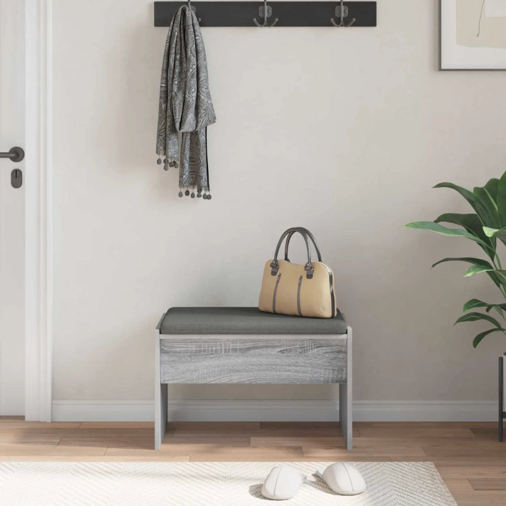 Panca per ingresso con cuscino Grigio Sonoma 63 x 38 x 40 cm