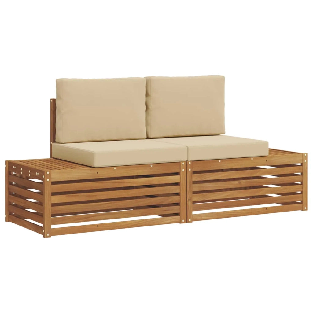 Set di divani da esterno con cuscino 2 Pezzo Naturale e Beige