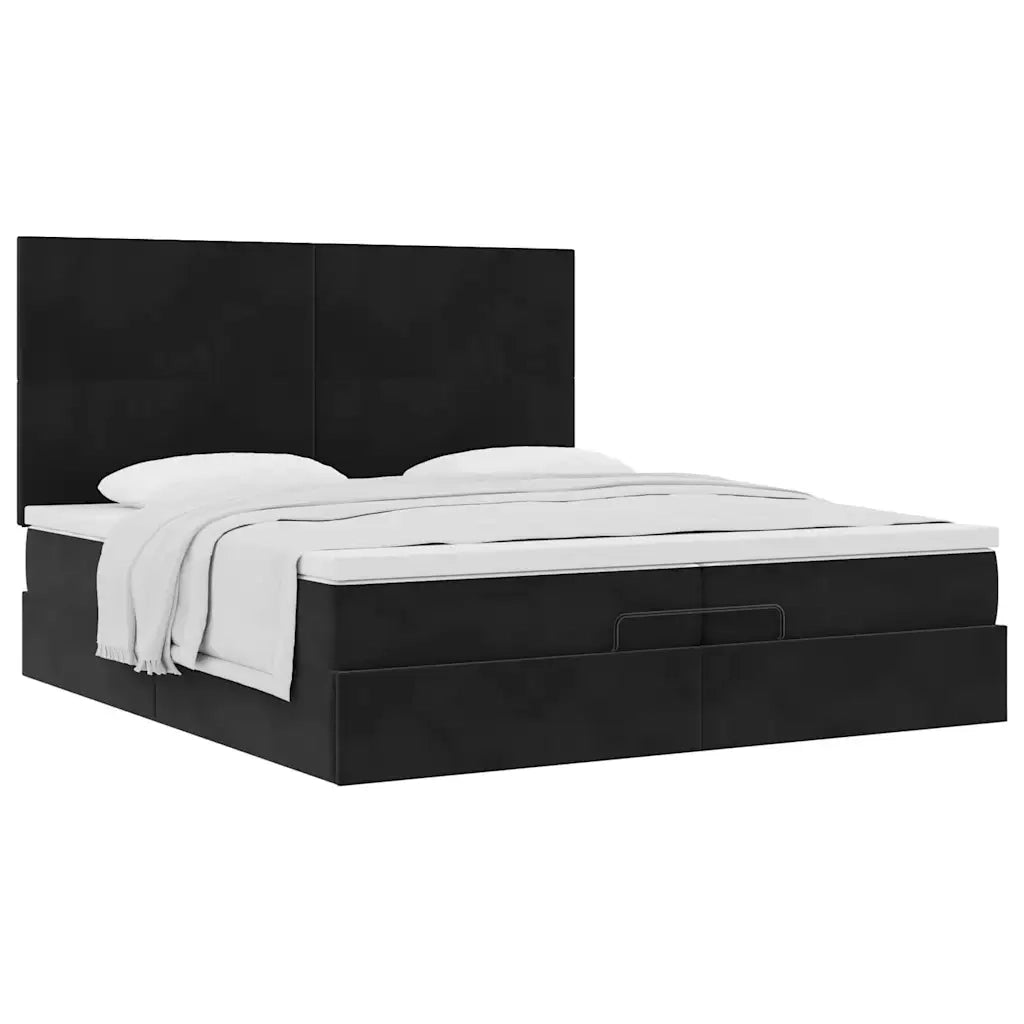 Struttura Letto Pouf con Materassi Nero 200x200 cm Velluto 3313423