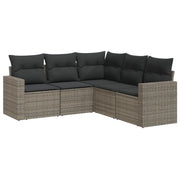Set Divano da Giardino 5 pz | Set Salotto da Giardino con Cuscini Grigio in Polyrattan