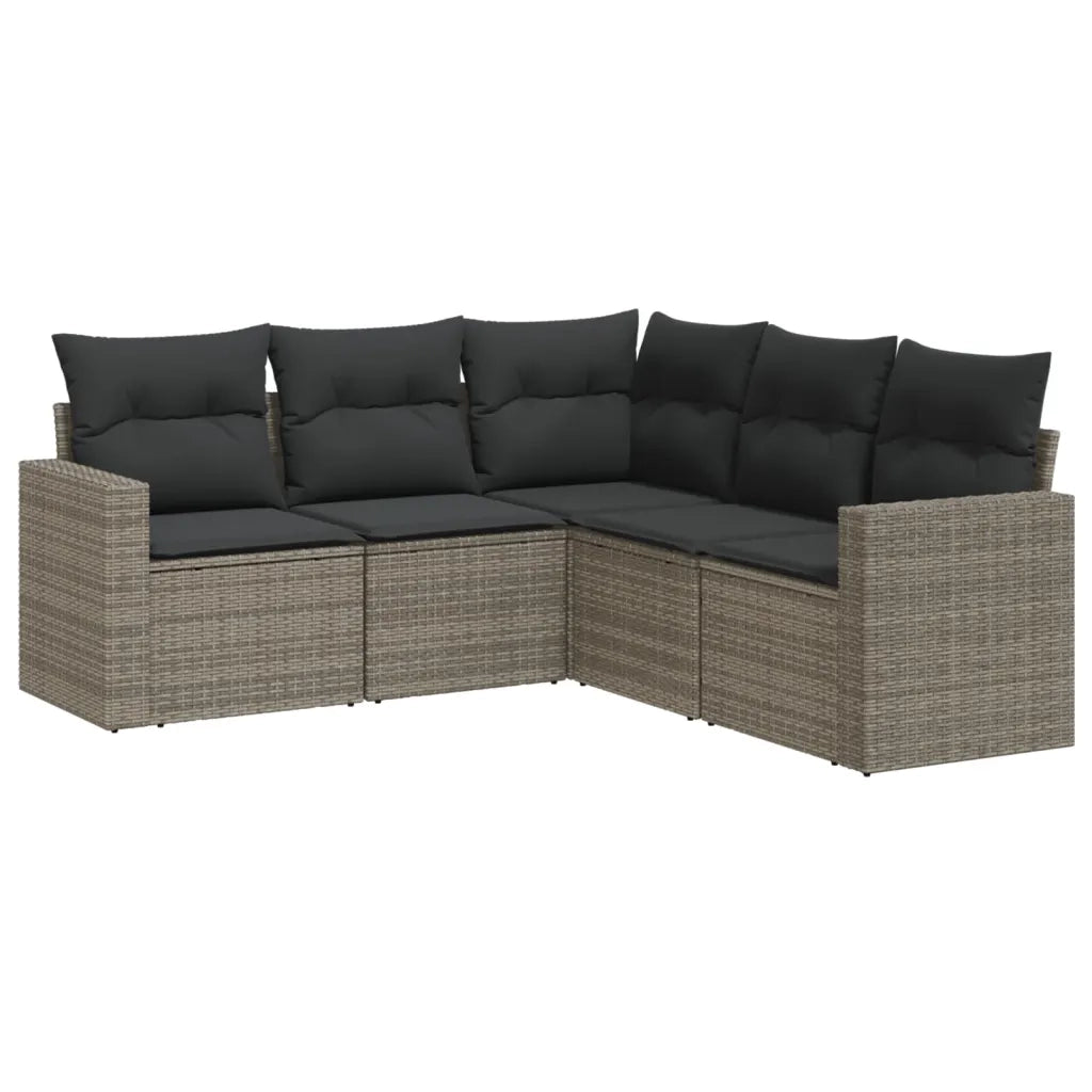 Set Divano da Giardino 5 pz | Set Salotto da Giardino con Cuscini Grigio in Polyrattan