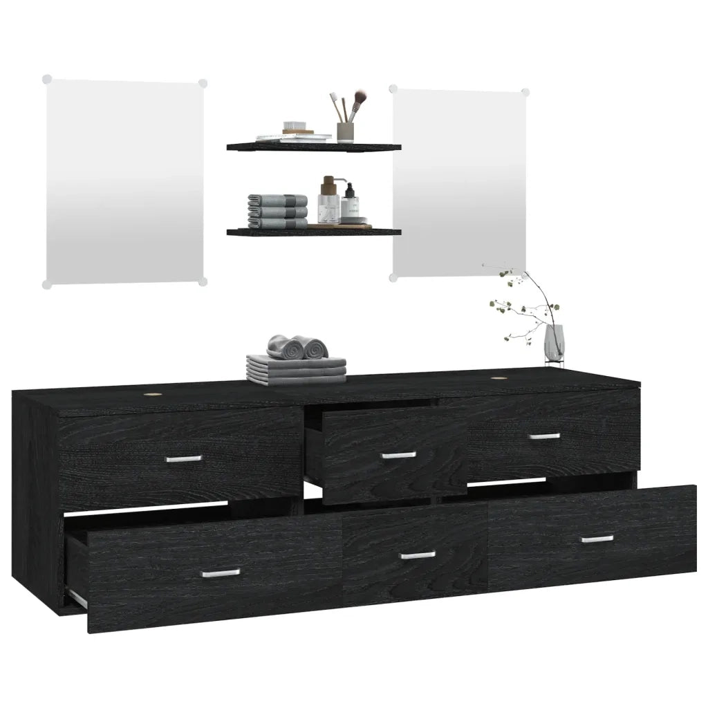 Set Mobili da Bagno | Armadio da bagno 5 pz Nero in Legno Multistrato