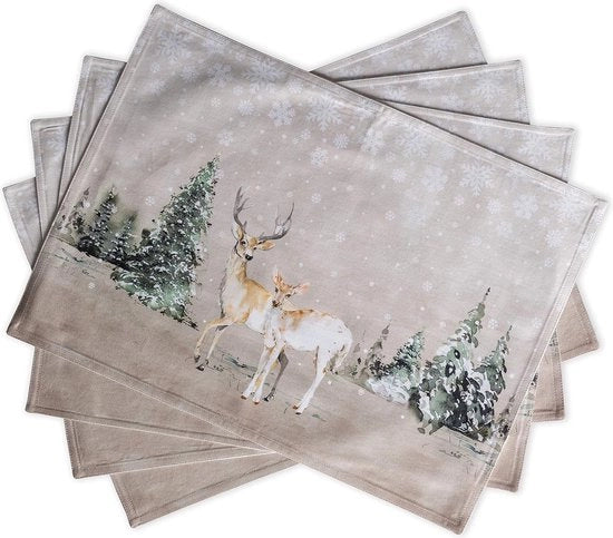Set da tovaglia in stile bosco 100% cotone con 4 tovagliette per tavola da pranzo | cucina | matrimoni | uso quotidiano | cene | Natale | Ringraziamento (33 cm x 48 cm)