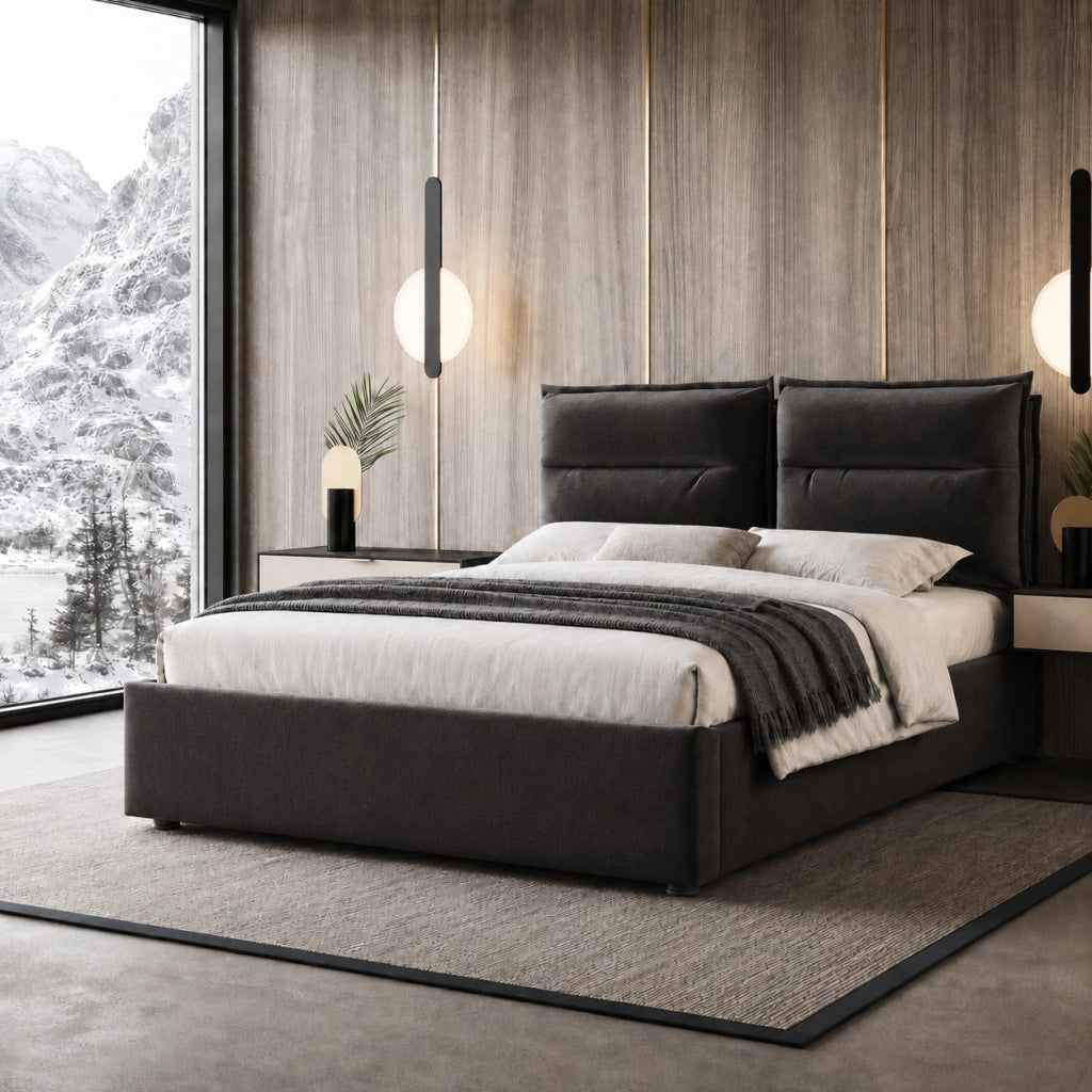 Letto matrimoniale idraulico – 140x200 cm – testiera regolabile contenitore – velluto nero