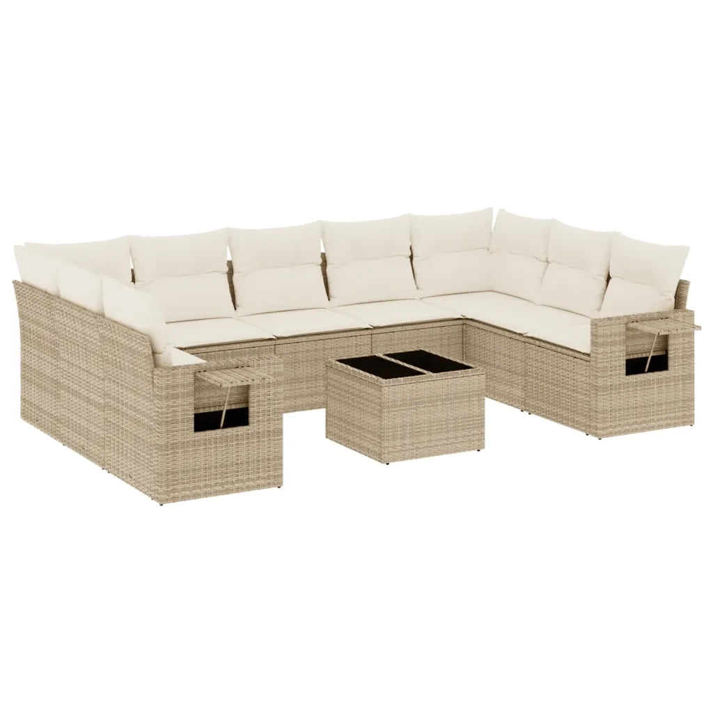 Set Divano da Giardino 10 pz con Cuscini Beige in Polyrattan 3252945