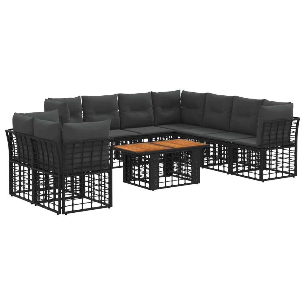 Set Divano da Giardino 10 pz Nero e Grigio scuro polyrattan 3437879