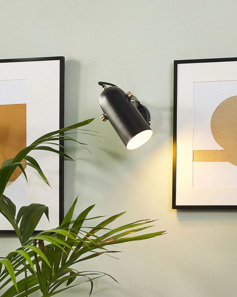 Lampada da Parete in Metallo Nero 17 cm Faretto Paralume Orientabile Industriale Home Office