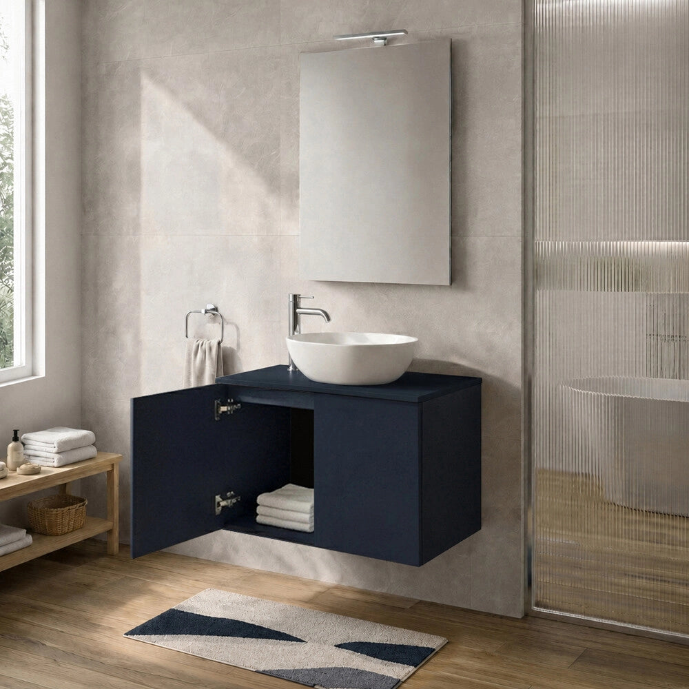 Mobile bagno sospeso 80 cm blu portalavabo due ante Tierra