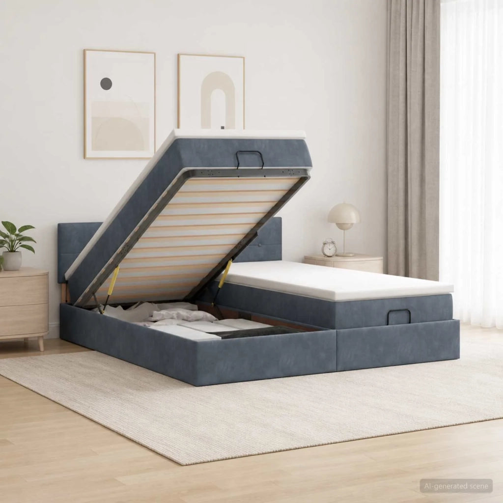 Letto Ottomano con Materasso e LED Grigio Scuro 160 x 200 cm 3457327