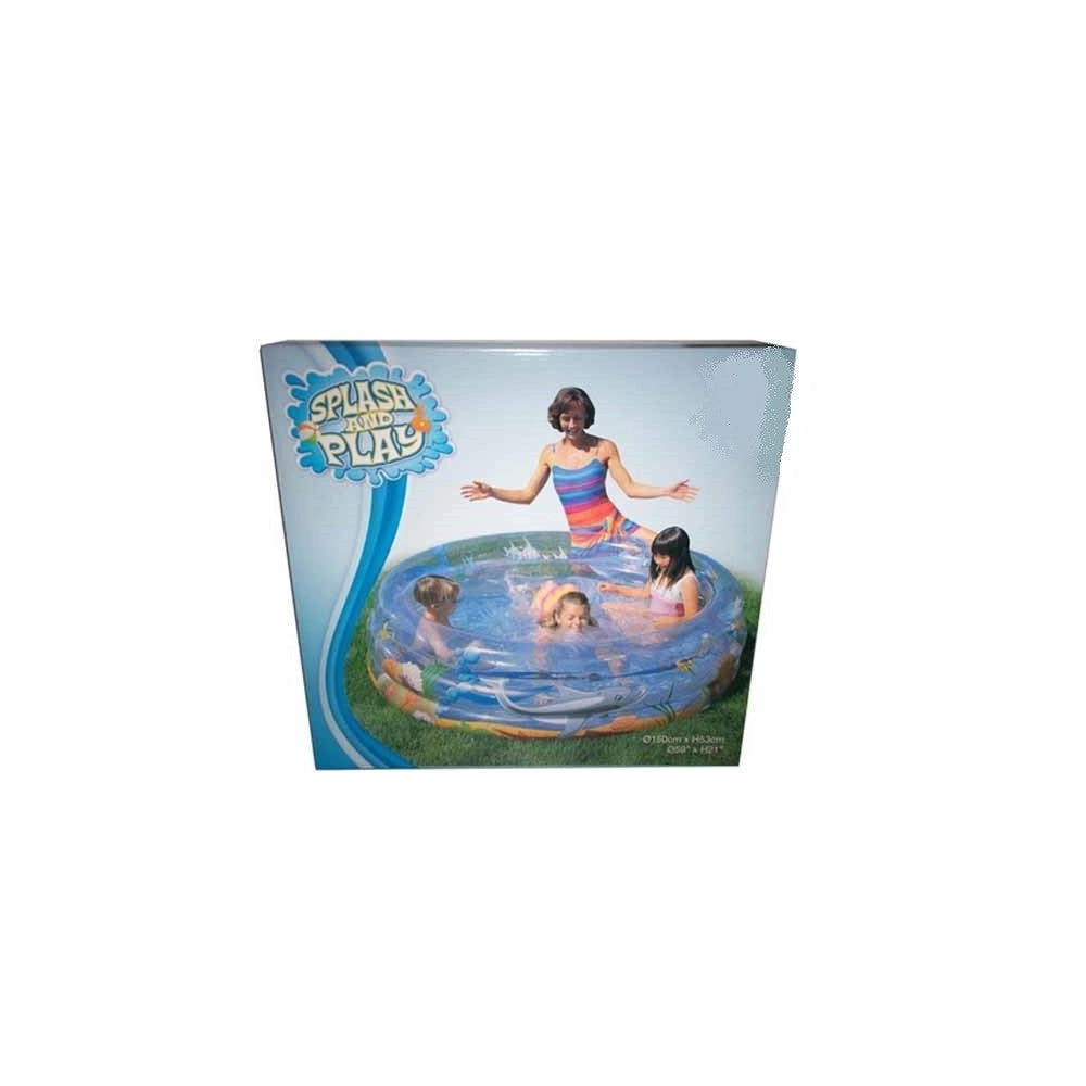Trade Shop - Piscina Gonfiabile Per Bambini Trasparente Sea Life 3 Anelli 150 X 53 Cm -