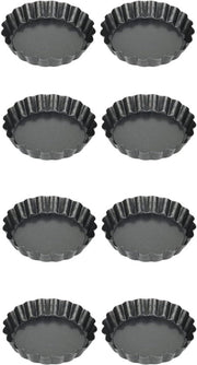 8 forme per torta antiaderente con fondo rimovibile, forme a cupola rotonde, adatte per torte, tortini e crostate, acciaio inossidabile, nero, 10*10*2 cm