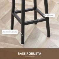 Set 2 Sgabelli da Cucina in Truciolato e Acciaio con Piano Liscio e Poggiapiedi, 32.5x32.5x65 cm, Marrone