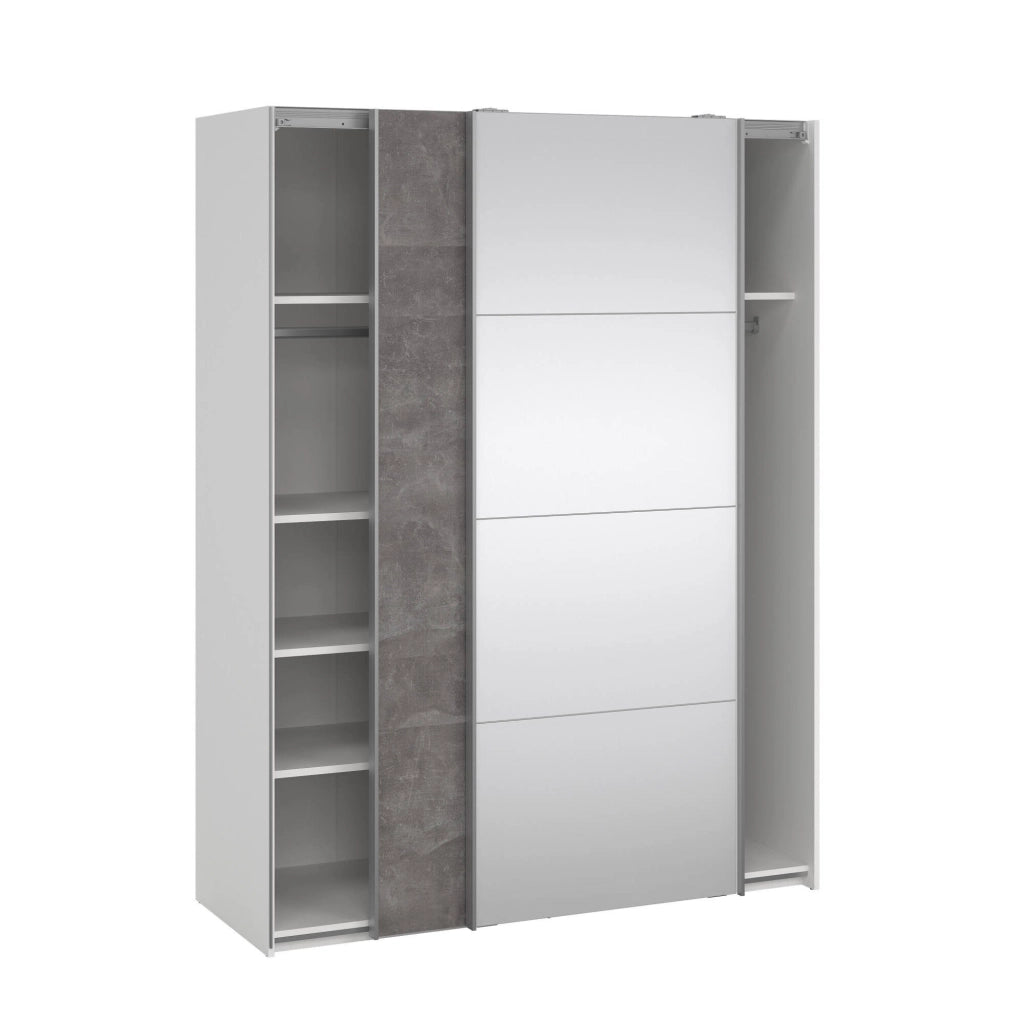 Guardaroba 2 ante Seraphine, Mobile camera da letto, Cabina armadio portabiti, Armadio appendiabiti, 150x61 h200 cm, Bianco e Grigio