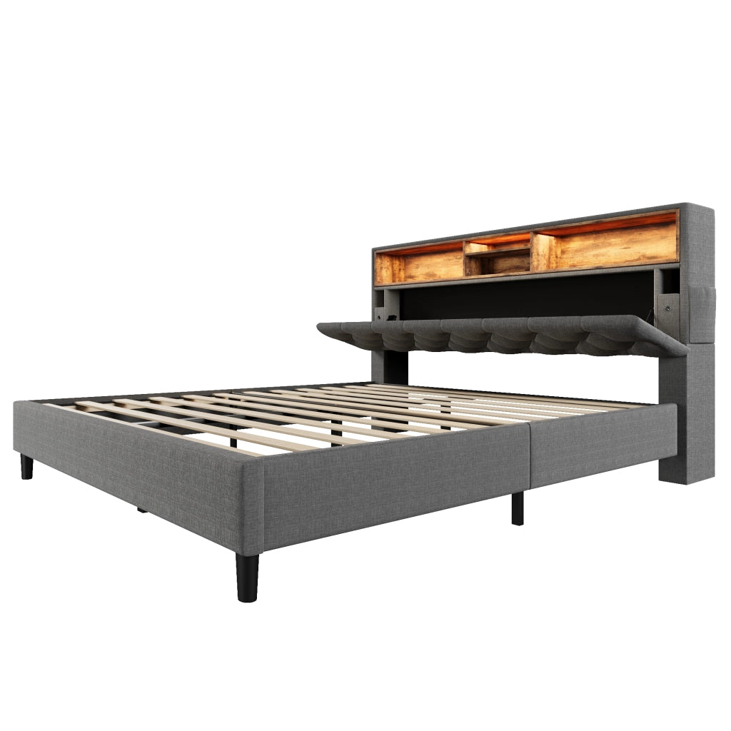 letto imbottito legno grigio 140 x 200 cm