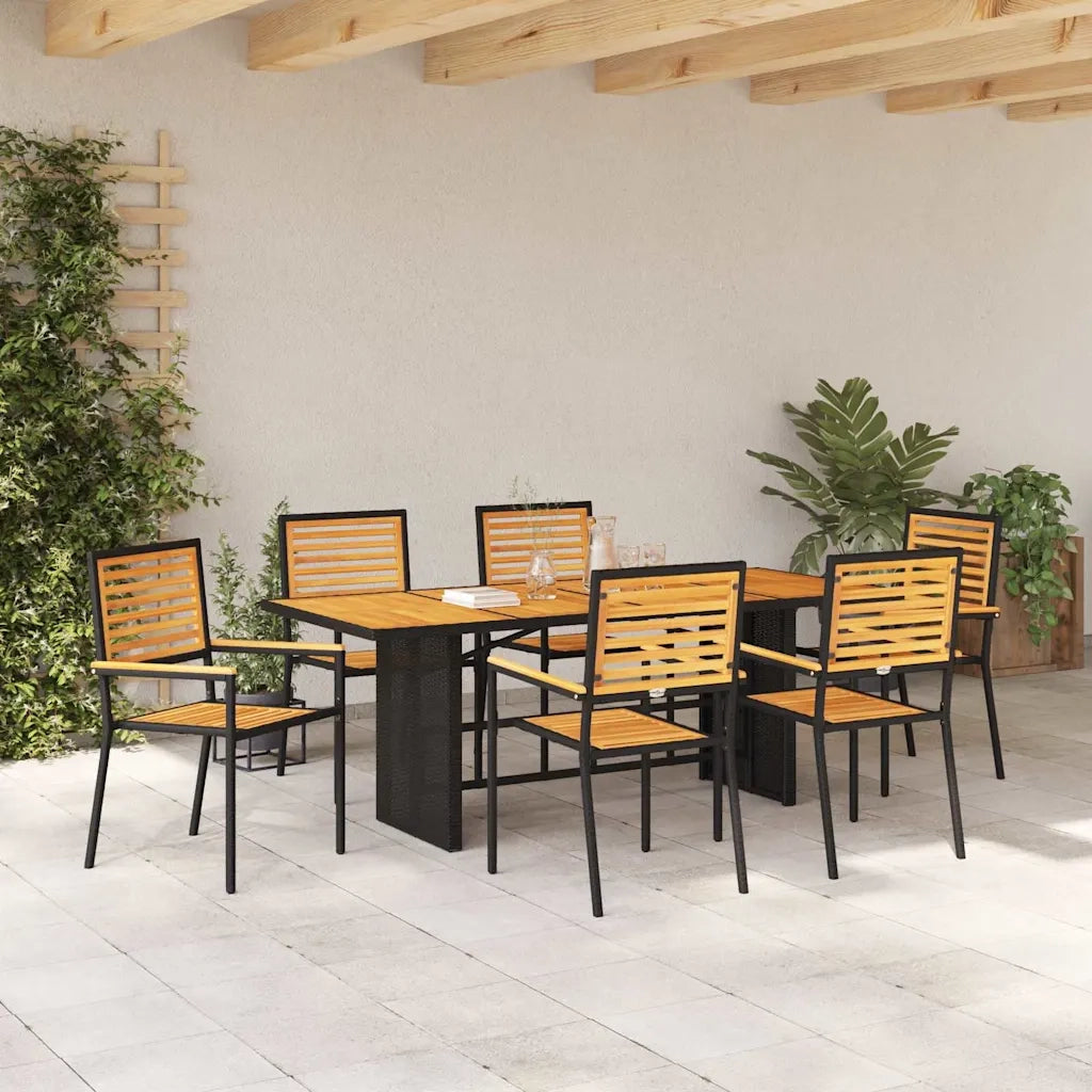 Set da Pranzo per Giardino 7 pcs Nero e Marrone polyrattan 3365450