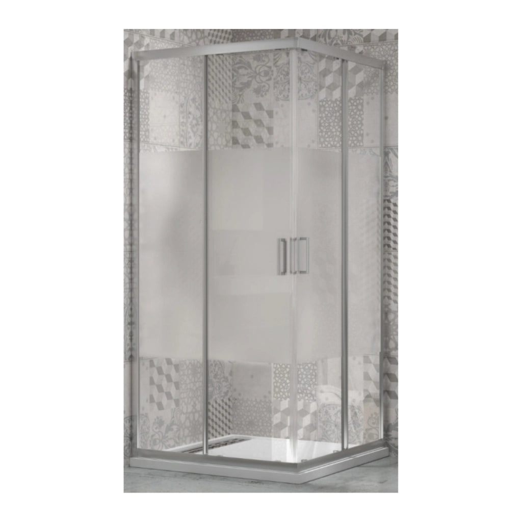 Box doccia angolare con ante scorrevoli profilo cromato 4 millimetri acidato serigrafato *** misure 80x80x190h cm reg...
