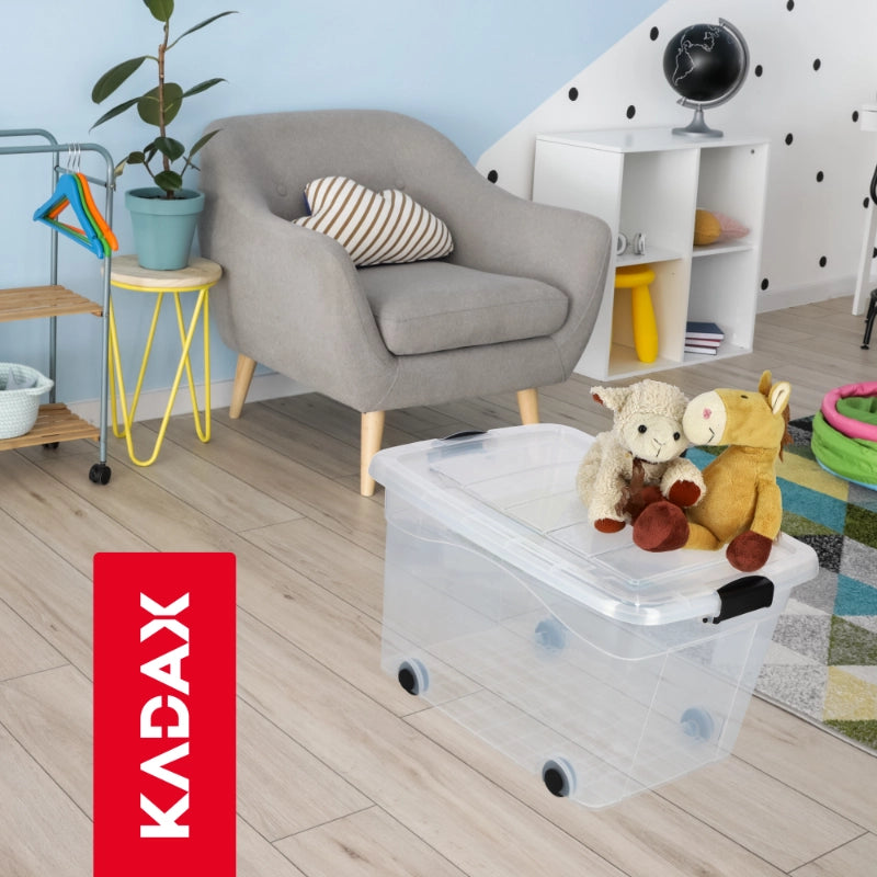 Contenitore per giocattoli KADAX, grande scatola con ruote, in plastica, grande 60 litri