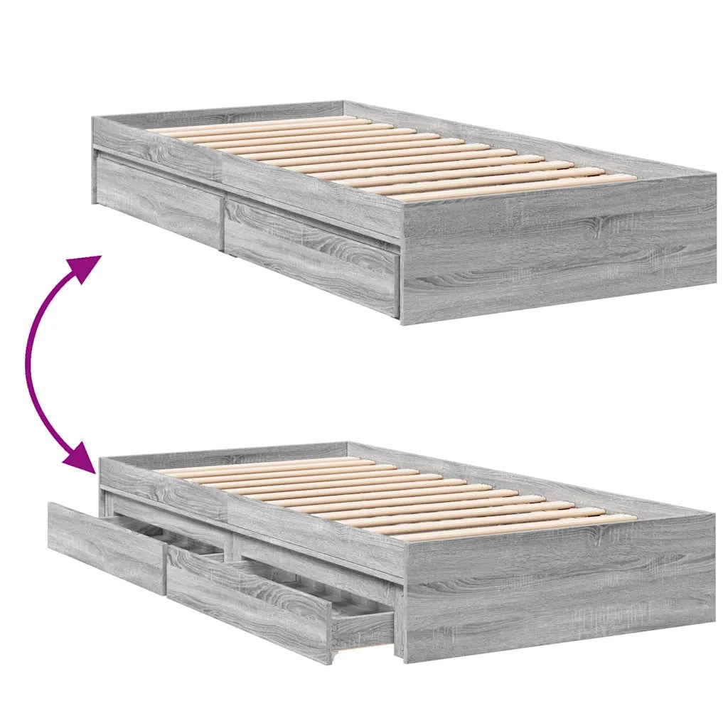 Giroletto Cassetti-Struttura Letto con contenitore Grigio Sonoma 90x190 cm Legno Multistrato 919644