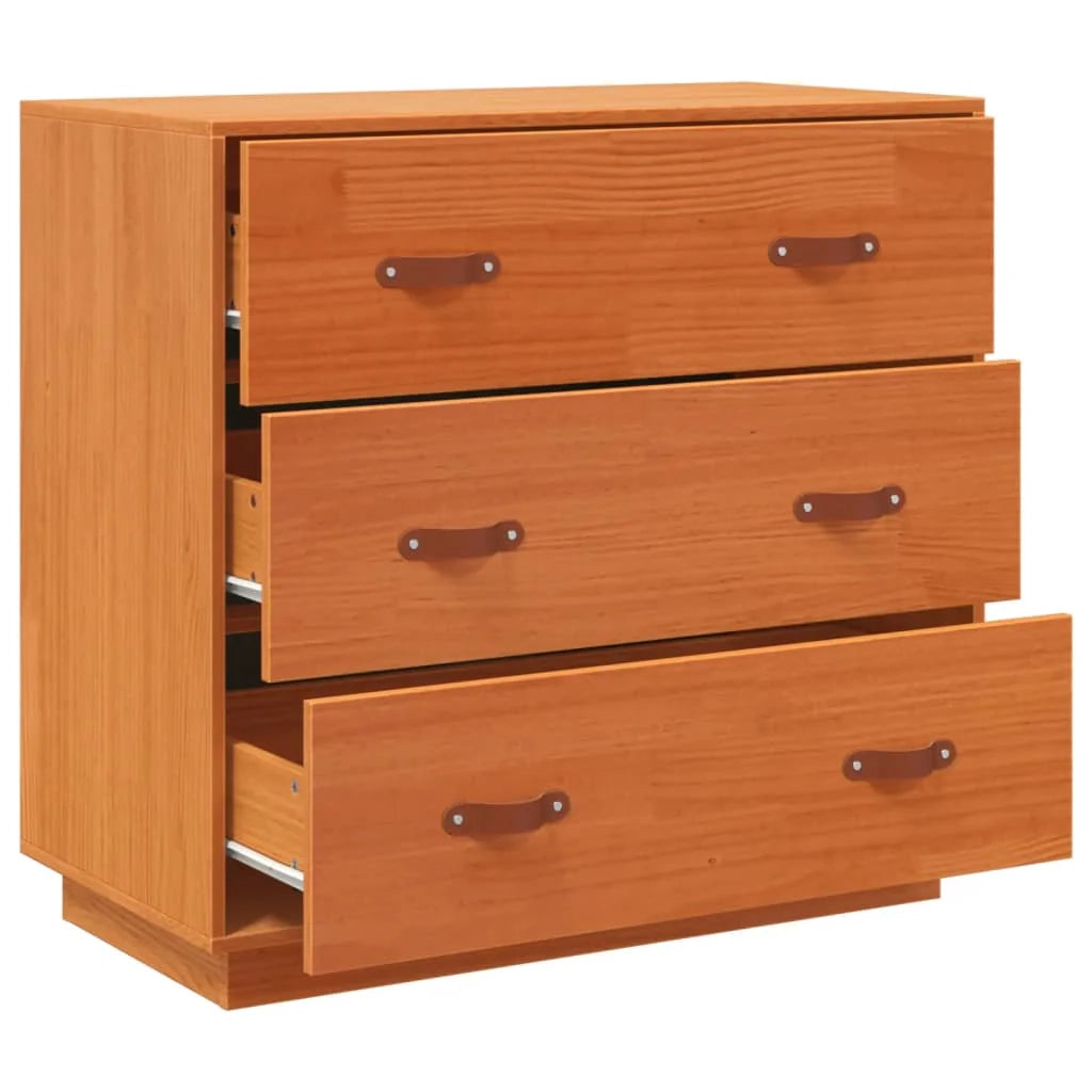 Buffet credenza cassettiera armadio mobile contenitore organizer per cucina soggiorno salotto finitura a cera 80 x 40 x 75 cm legno di pino massiccio marrone 02_0031743