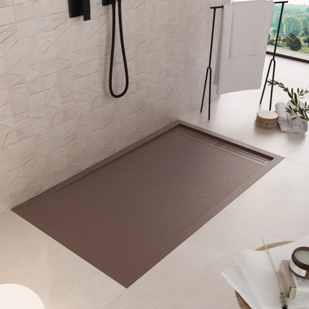 Piatto doccia in marmo resina marrone pietra cemento grid, misura 70x140