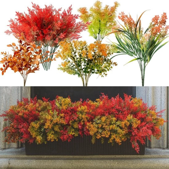 13 pezzi di fiori artificiali per decorazione esterna, fiori di cedro, alghe marine, eucalipto per l'autunno, giardino, terrazzo, vetrata, cucina, arredamento di interni