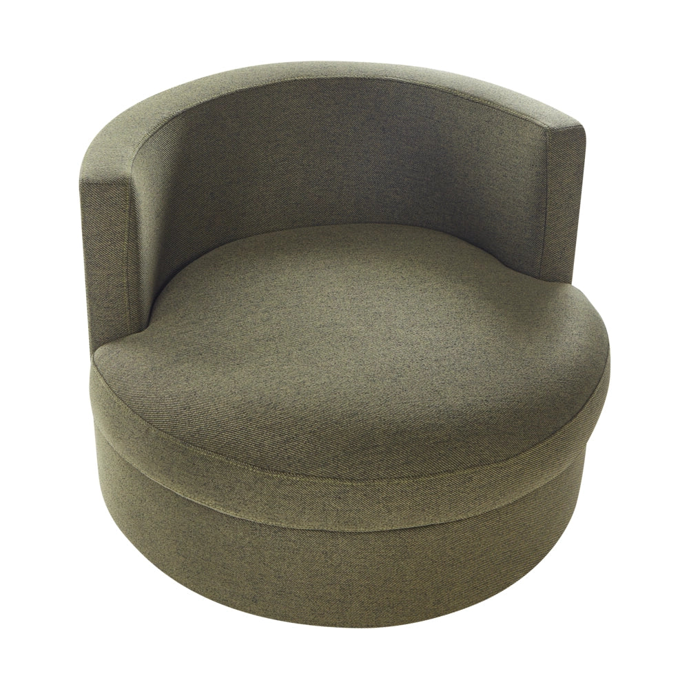 Poltrona Verde in poliestere con base girevole in ferro Due cuscini sfoderabili Schienale rotondo Soggiorno moderno in stile glam