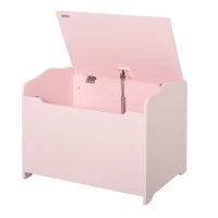 Cassapanca Portagiochi in Legno, Panca Contenitore per Cameretta Coperchio con Pistone Pneumatico, 60x40x48cm, Rosa
