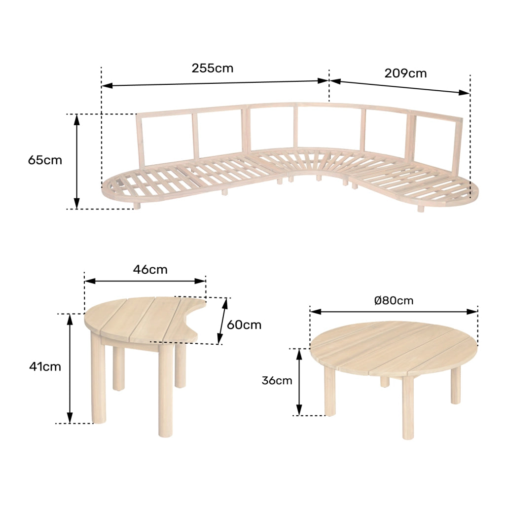 Set di mobili da giardino a 5 posti in acacia con cuscini beige LAGOA