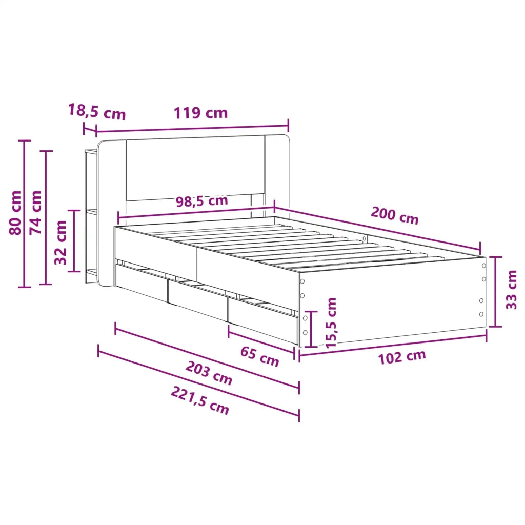 Telaio del letto con storage Sonoma grigio 100 x 200 cm 3433927