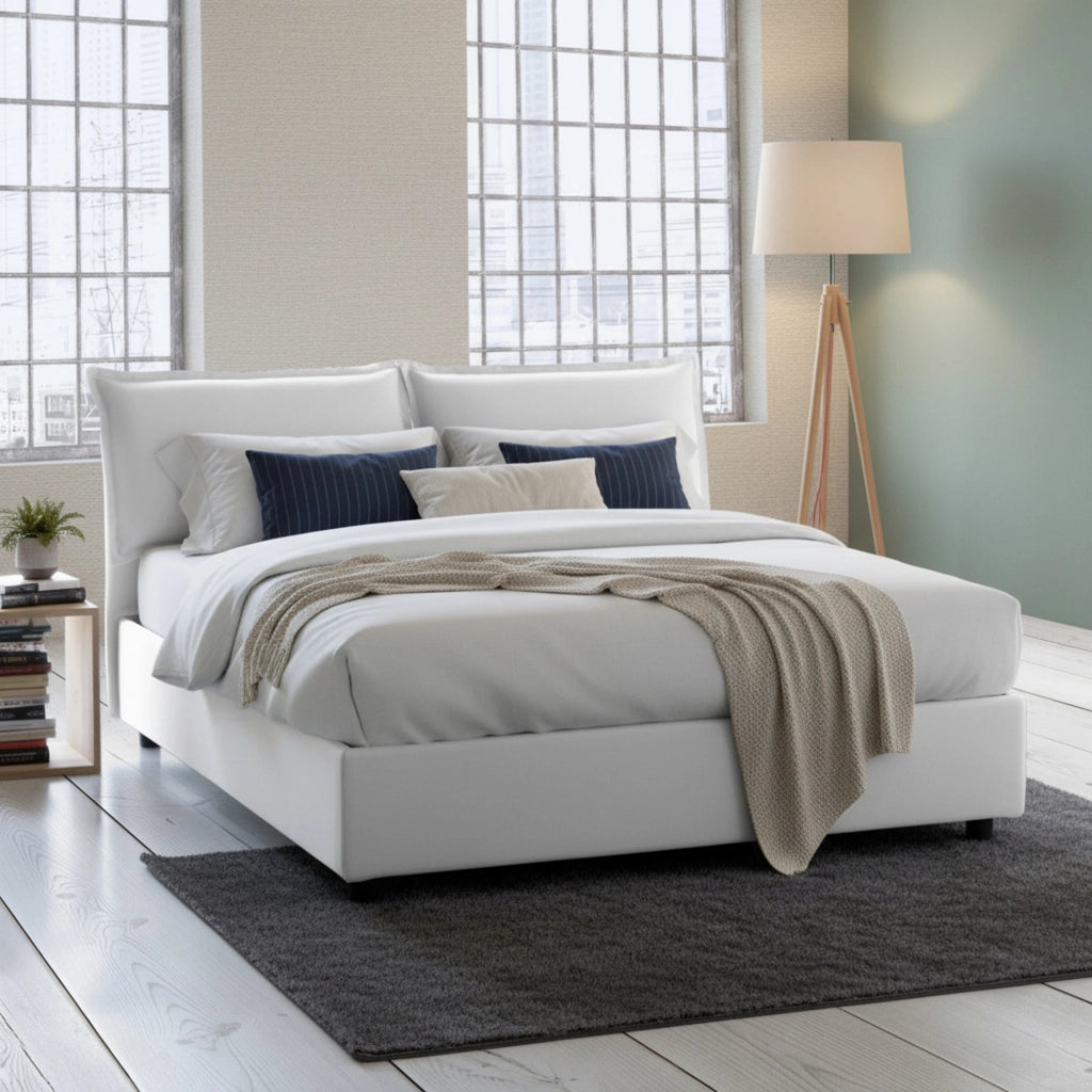 Letto Matrimoniale Anjin, Letto Matrimoniale Sfoderabile Made in Italy, Bianco