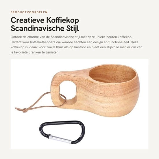 Caffettiera in legno di rubber durevole con manico - prodotti ecologici - leggeri - struttura di legno ecosostenibile - manuale - bicchiere in legno