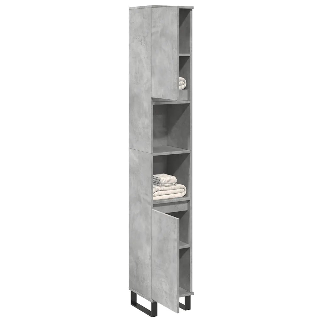 Armadietto Bagno Grigio Cemento 30x30x190 cm Legno Multistrato