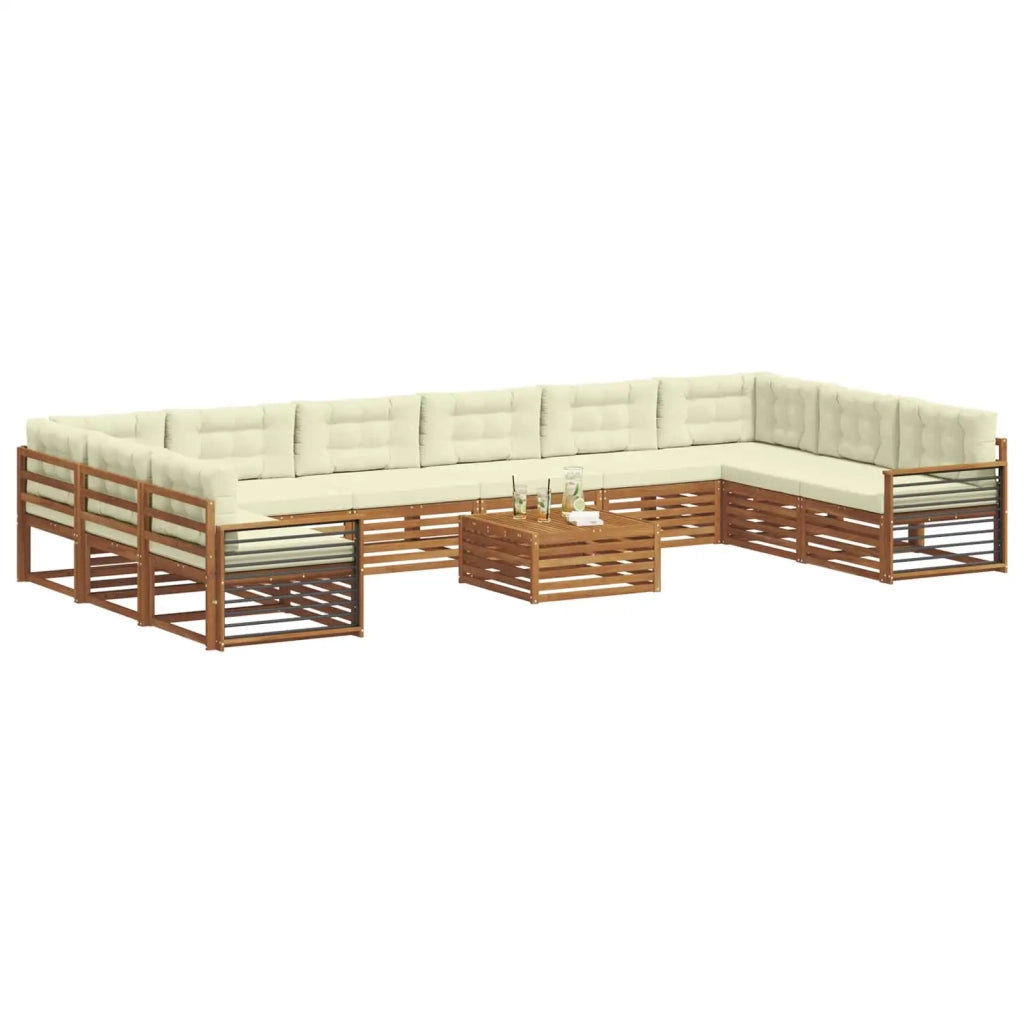 Set divani 11 pcs Naturale e Crema Legno di Acacia Massello 3374260