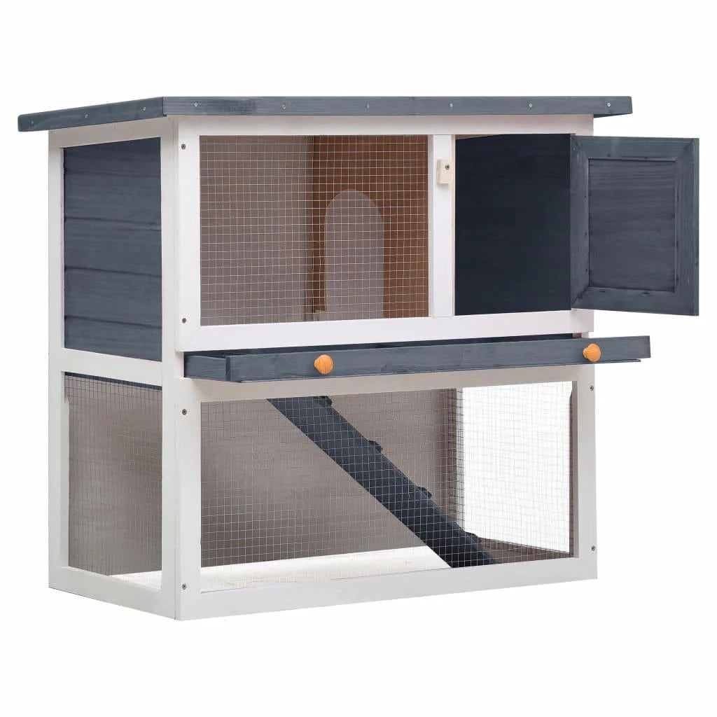 Conigliera da esterno con 1 porta 90 x 45 x 80 cm legno grigio 02_0000586