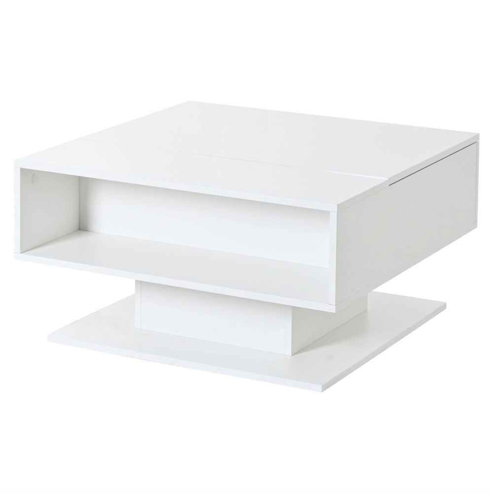Tavolino da Caff¨¨ con Vano Contenitore e Piano Alzabile ¨C MINIMAL ¨C Bianco Lucido, 80x75x40