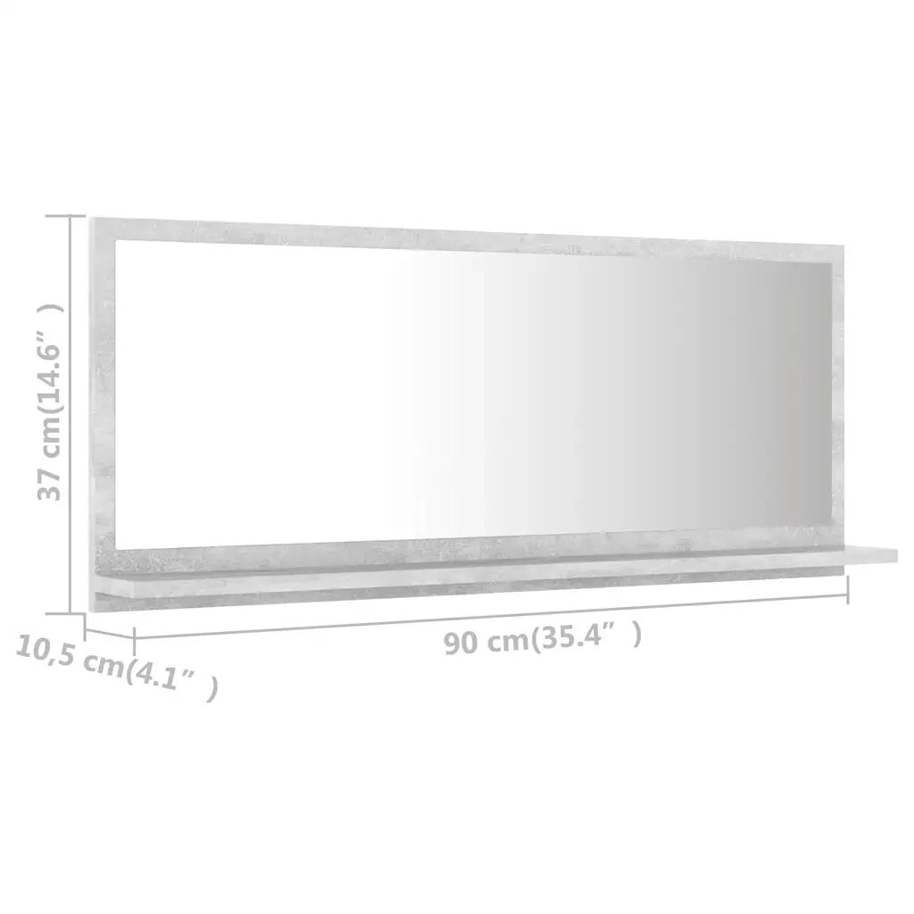 Specchio da Bagno | Specchio decorativo Grigio Cemento 90x10,5x37cm Legno Multistrato