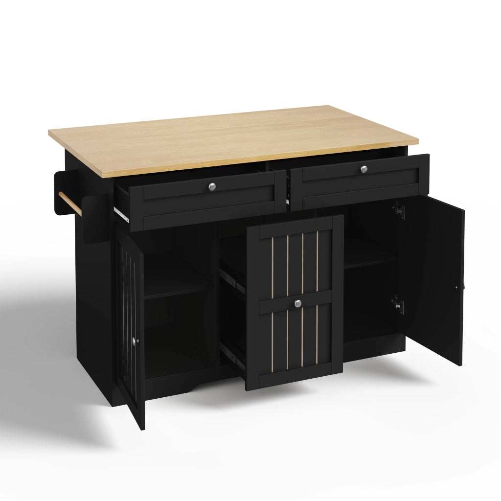 Isola cucina mobile pieghevole con piano estensibile, 2 cassetti verticali, 2 cassetti grandi e ruote frenanti