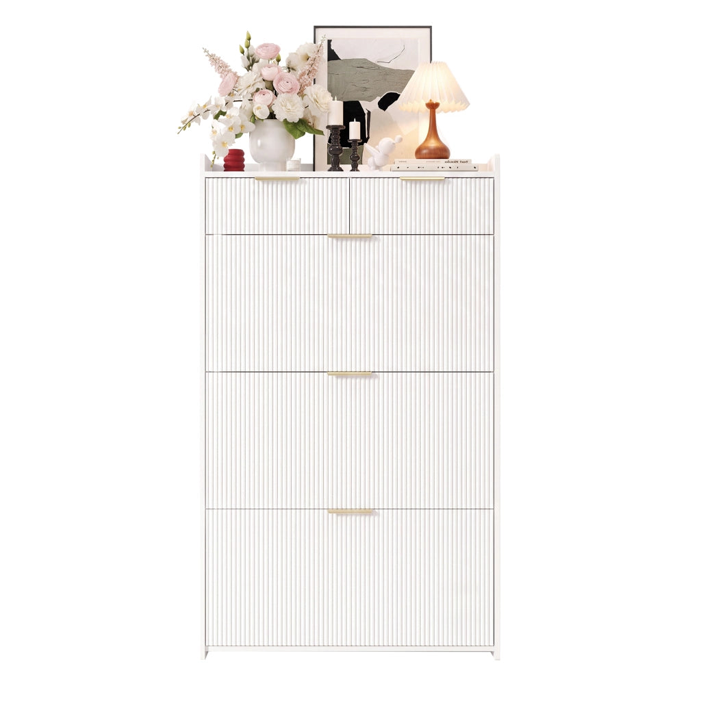 Scarpiera slim 3 ante con 2 cassetti ¨C Minimal ¨C Bianco multistrato salvaspazio 80x25x135 cm