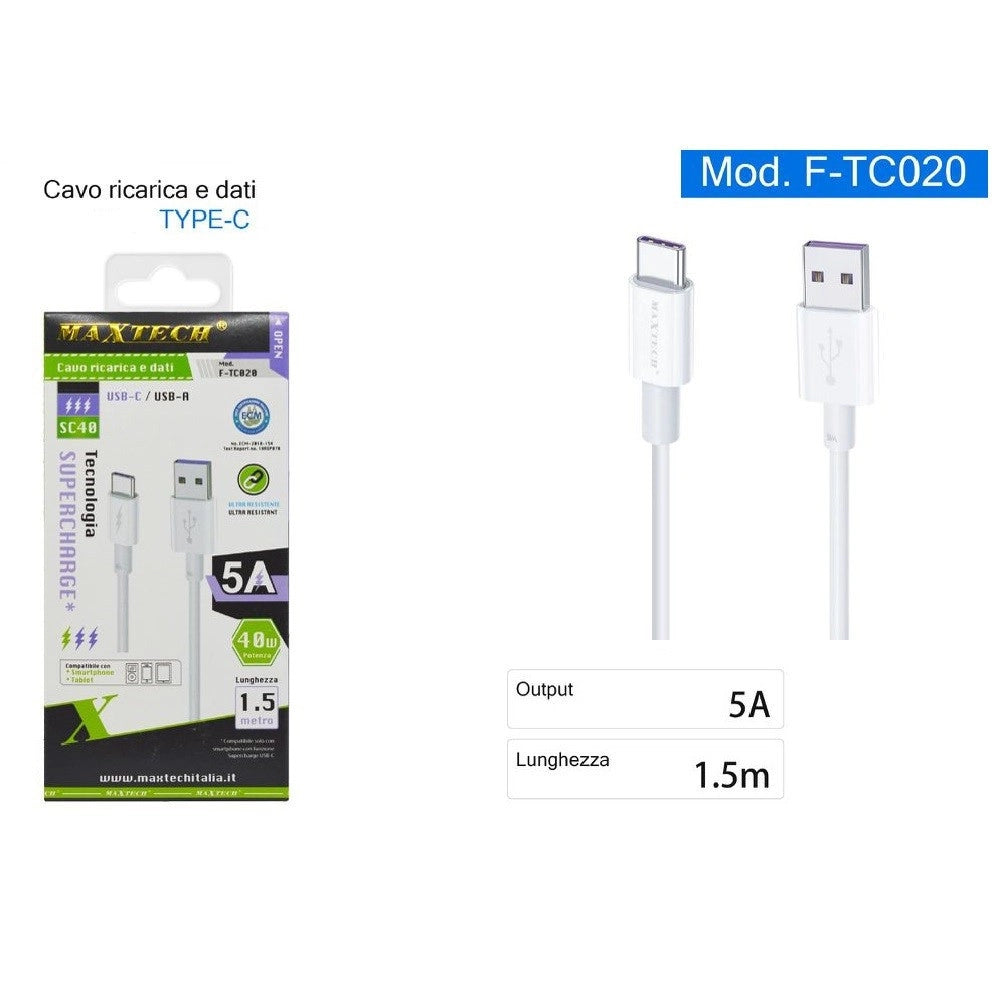 Trade Shop - Cavo Usb Type-c 5a 1.5 Metri Dati Ricarica Rapida Per Smartphone Tablet F-tc020 -