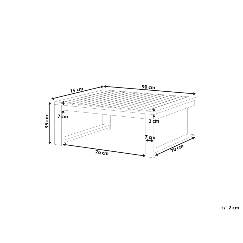 Tavolino da caffè da giardino in legno di acacia chiaro 90 x 75 cm da esterno moderno elegante