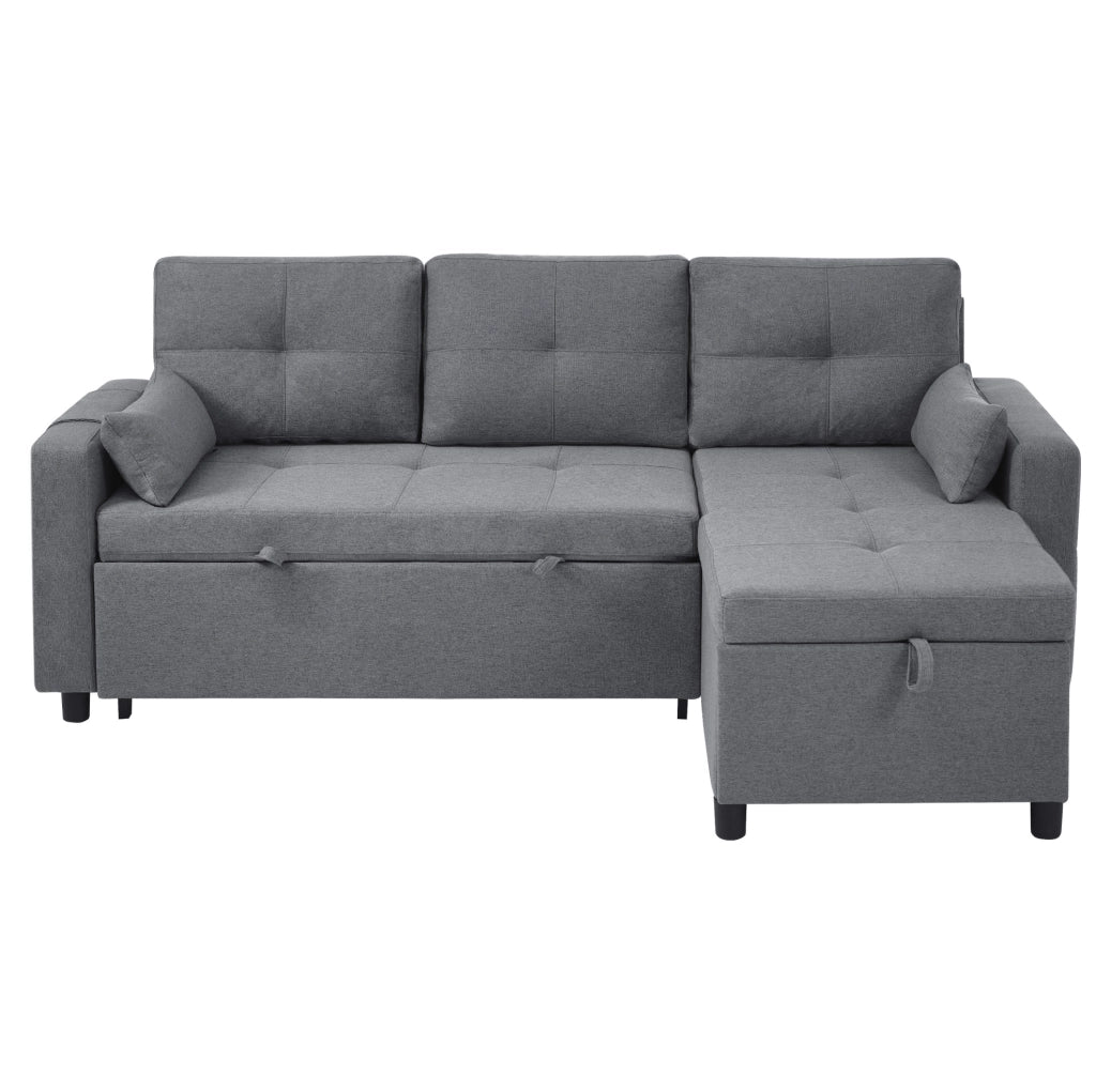 Divano letto angolare 211x136x87 cm modulare; estraibile con contenitore; lino grigio
