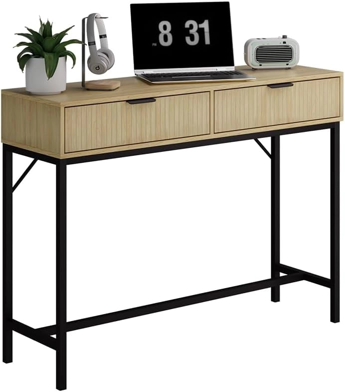 Scrivania Lennox, Rovere, 100 x 30 cm con 2 cassetti, adatto all'uso come postazione di lavoro o come consolle