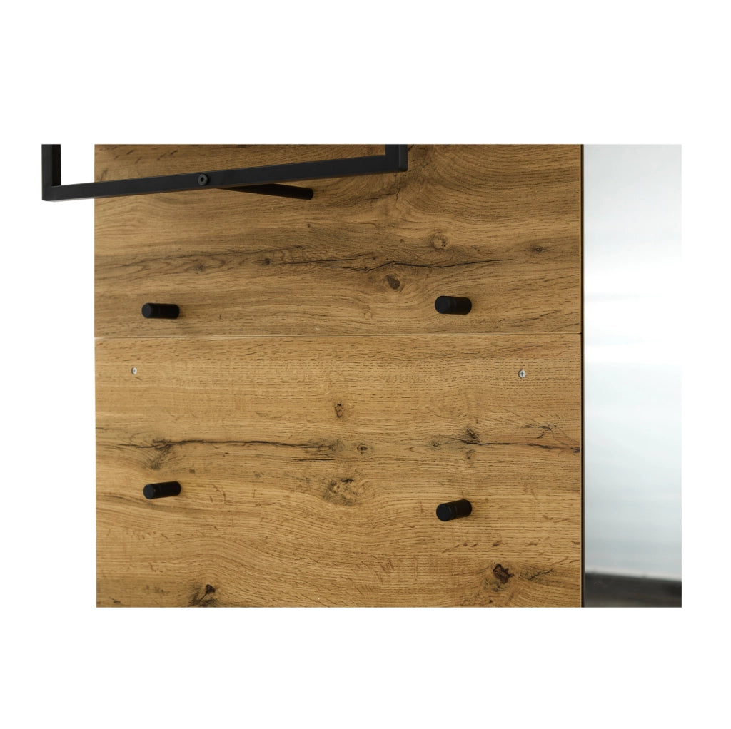 Garderoba ingresso 190 cm in effetto legno con specchio; panca imbottita e porta scarpe; colore rovere