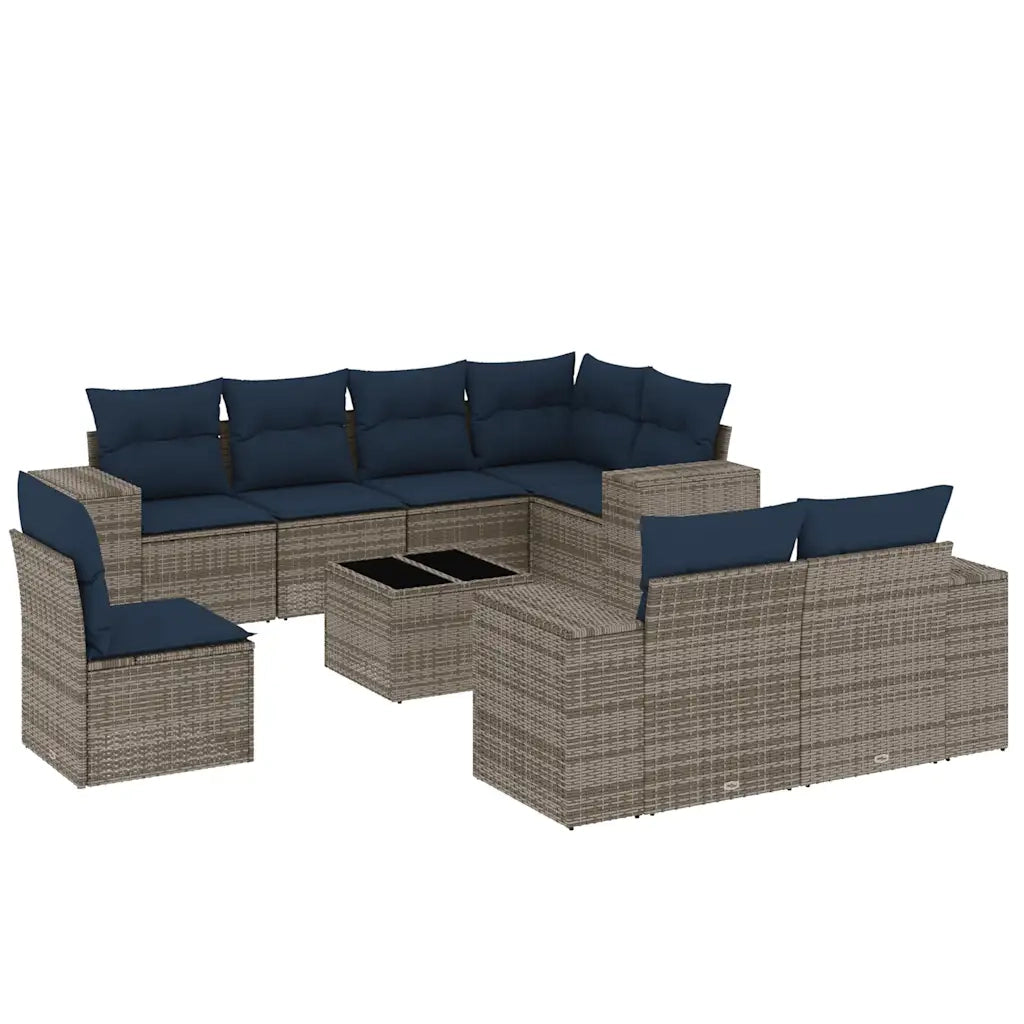 Set Divani da Giardino 9 pz con Cuscini Grigio in Polyrattan 3222850