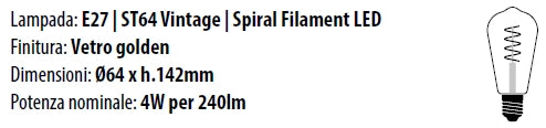 Lampada E27 ST64 4W 2200°K Golden 64x142mm