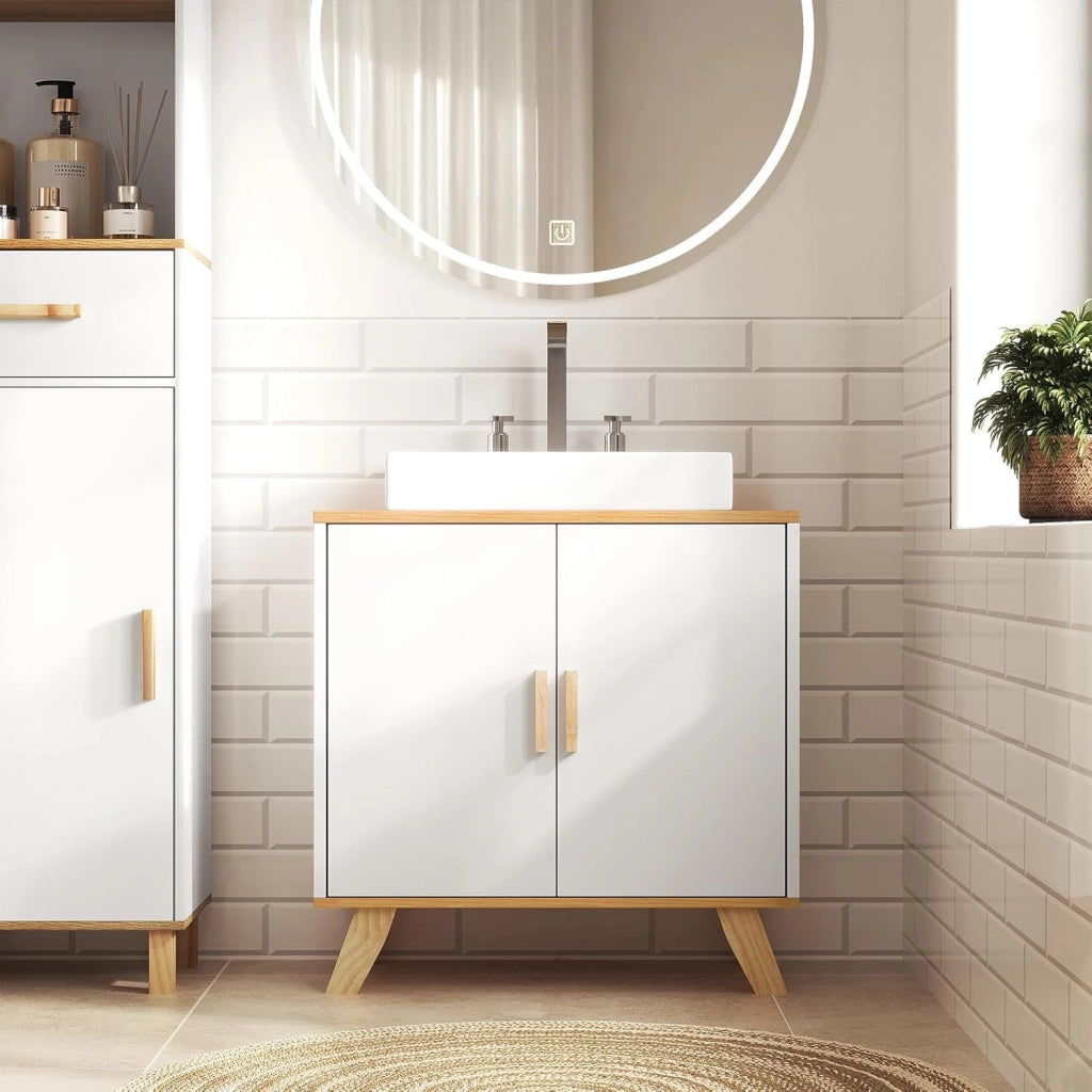 Mobiletto Sottolavabo Sottolavello Armadietto sotto Lavandino per Bagno con Due Ante in Legno