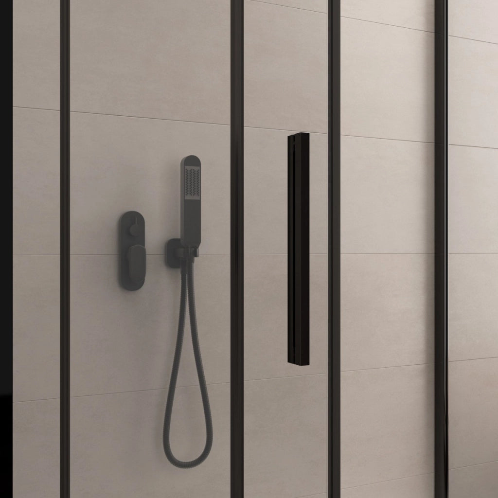 Box doccia tre lati con profili neri scorrevole cristallo 6mm h195 lagoa-trio, misura 80x160x80