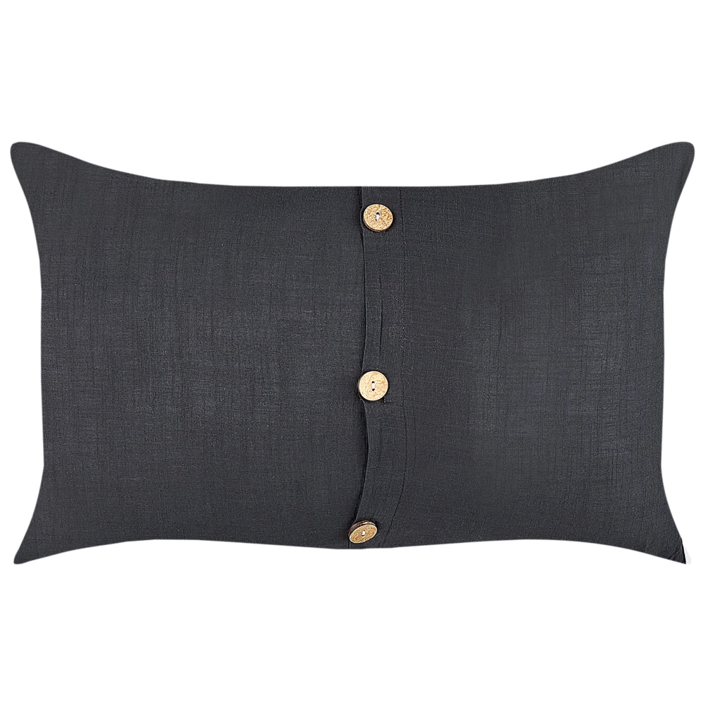 Set di 2 cuscini in lino e cotone nero sfoderabili con bottoni decorativi 30 x 50 cm soggiorno camera da letto