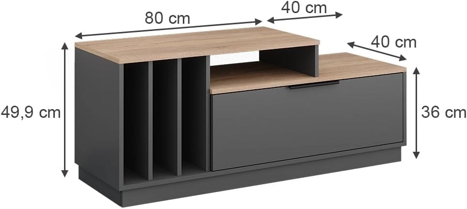 Lavagna Betti, Antracite/Sonoma, 120 x 49.9 cm con 1 porta, adatto per TV fino a 55 pollici e accessori multimediali